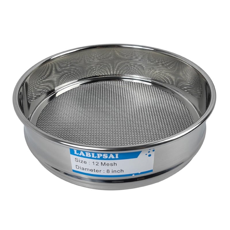 LABLPSAI 12 Mesh Lab Sieves 8" Diameter 304 Stainless Steel Wire Cloth Test Sieve for Industrial Laboratory Home - Image 1